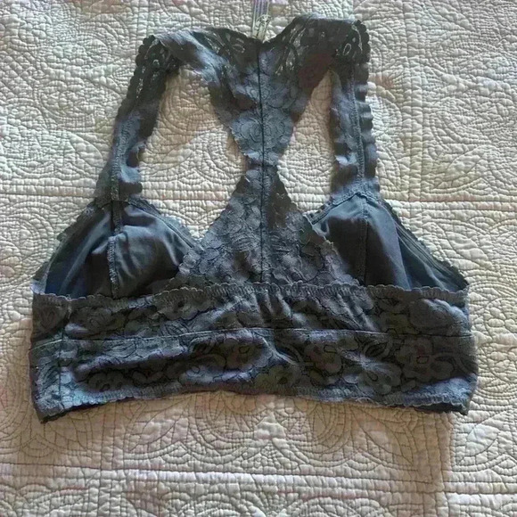 Free People Charcoal Gray Lace Bralette Medium, Racerback Style Intimately - Picture 2 of 12